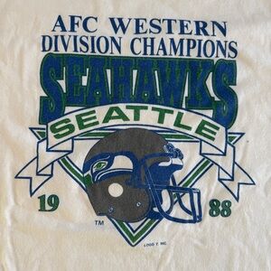 Vintage Seattle Seahawks 1988 AFC West Champions 80s NFL Single Stitch USA L